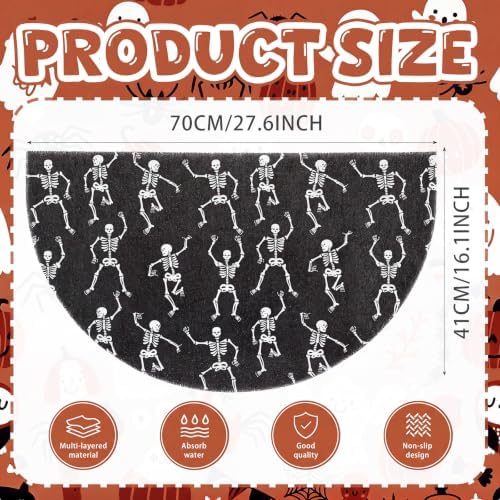Tinideya Halloween Skeleton Doormat Black Semicircle Welcome Mat 27.56'' - Image 2