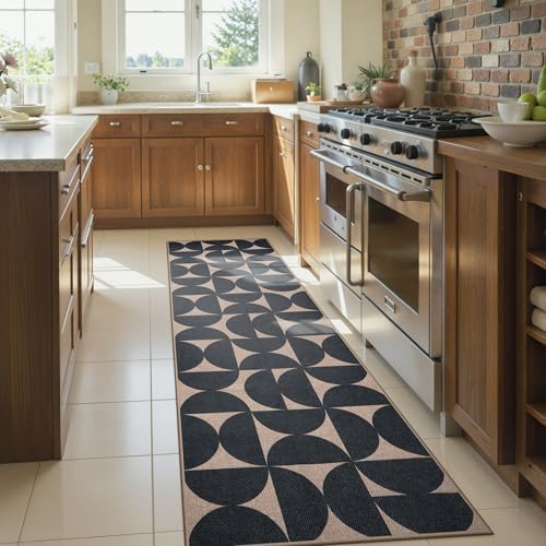 Lahome Semi Circle Easy Jute Black Runner Rug, 2x8 Washable Kithcen Runner by Lahome
