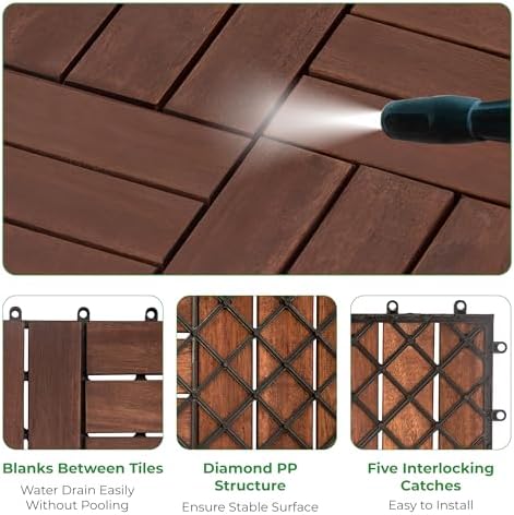 Interlocking Deck Tiles 12"x12"x0.94'' FSC Acacia Hardwood Dark Brown Patio - Image 5