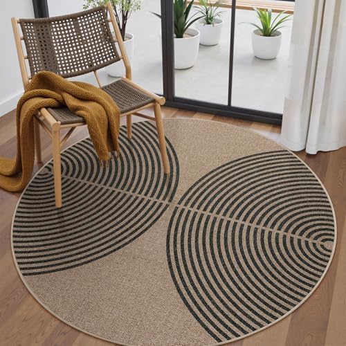 Lahome Modern Rainbow Round Rug, 6ft Easy Jute Brown Circle Patio Rug by Lahome