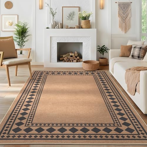 GarveeHome Large Easy Jute Rugs 10x13 Living Room Rug Modern Bordered Solid Rug - Image 2