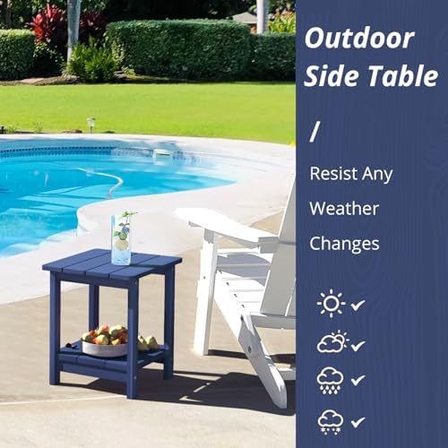 LUE BONA Outdoor Side Table, 2-Tier HDPS Small Patio Table - Image 3