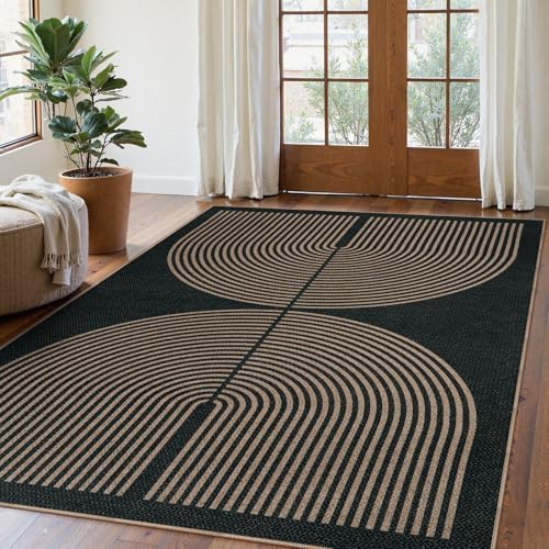 Lahome Modern Rainbow Easy Jute Carpet, Washable 5x7 Area Rugs by Lahome