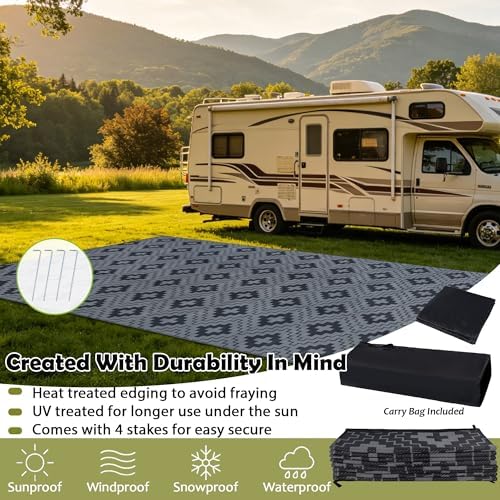 SAND MINE Waterproof Outdoor Rug 9x18 ft, Reversible Plastic Straw Area Rug - Image 4