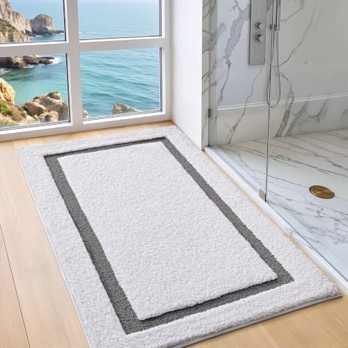 Color&Geometry White Bathroom Rugs 43x24, Extra Soft Absorbent Microfiber Bath - Image 2