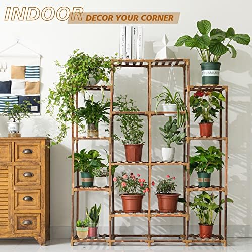 Uneedem Plant Stand Indoor Outdoor, 14 Tiered Plant Shelf Wood Plant Rack - Image 5