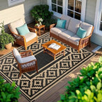 Kalafun Outdoor Patio Plastic Straw Rug, 6x9 ft, Stripe Black Brown - Image 7
