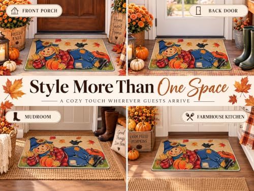 Fall Scarecrow Decorative Front Door Mat, Autumn Pumpkin Crow - Image 6