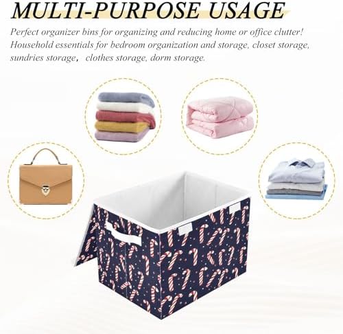 Bolaz Storage Bins with Lids and Handles, Christmas Candy Cane Pattern Storage - Image 7