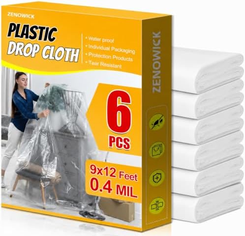 ZENOWICK 6 Pack Plastic Drop Cloth, 9x12 Ft Plastic Sheeting by Zenowick