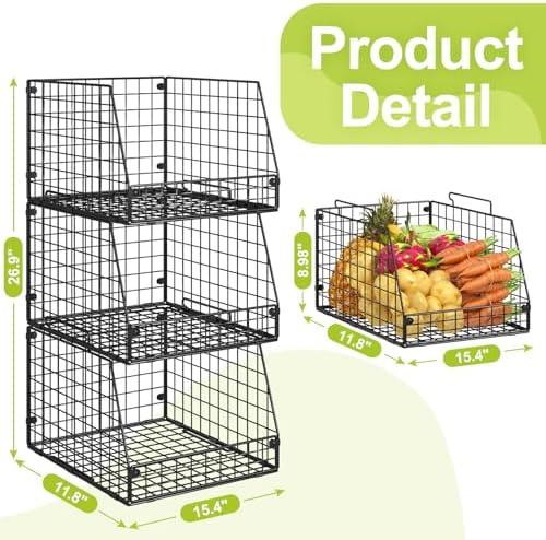 3 Pack XXL Stackable Wire Baskets, Large Storage Bins - Image 7