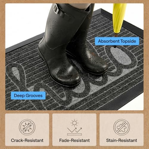 GORILLA GRIP WeatherMAX Door Mat, Indoor Outdoor, Dark Gray Hello - Image 6