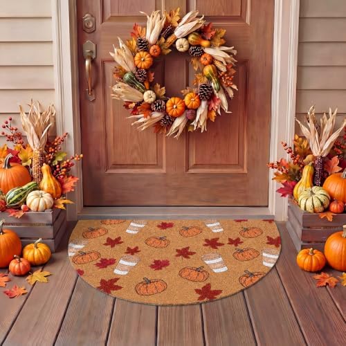 Tinideya Fall Doormat Semicircle Welcome Doormat Brown Orange 27.56'' - Image 5