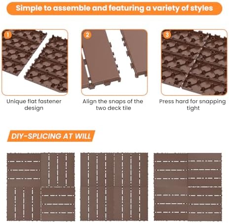88 Pack Plastic Interlocking Deck Tiles, Patio Floor Decking Tiles - Image 4