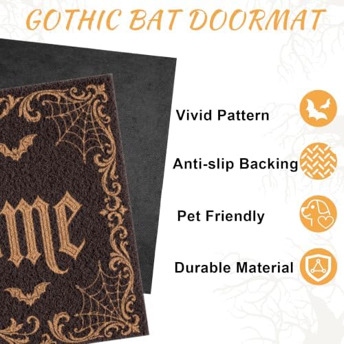 Halloween Front Door Mat Gothic Bat Skull Doormat - Image 3