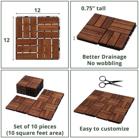 BEEFURNI Interlocking Acacia Wood Deck Tiles 12x12 - Image 6