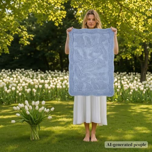 BSICPRO Blue Bathroom Rugs, 24x36 Floral Bath Mats, French Rustic Style - Image 2