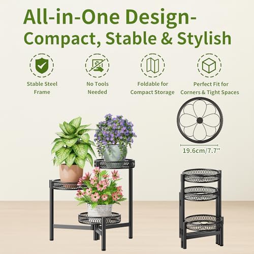 3 Tier Metal Plant Stand Indoor Outdoor, Corner Tall Plant Shelf - Image 5