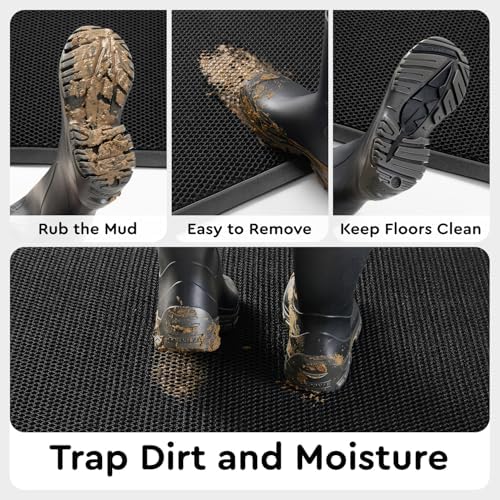 Front Door Mat Outside Entrance 24"x47" Doormat Mud Dirt Trapper Black - Image 4