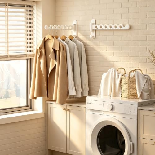 Wall Mounted Clothes Hanger Rack, Foldable Space Saving Laundry Rack - Image 4