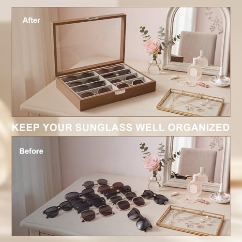 8 Slots Sunglass Organizer, PU Leather Eyewear Display Tray - Image 4