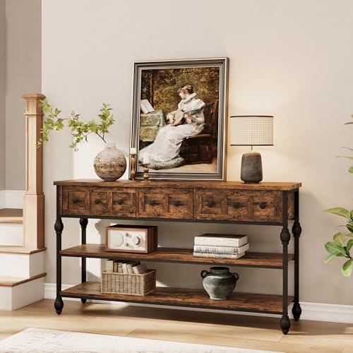 Garvee 52" Console Table with 3 Drawers, Roman Column Entryway Table, Narrow by Garvee