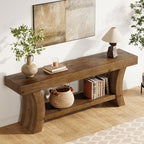 63" Solid Wood Console Table, 2-Tier Farmhouse Sofa Table - Image 4