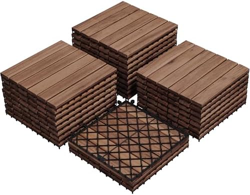 Yaheetech 27PCS Deck Tiles Acacia Wood Interlocking Outdoor Flooring by Yaheetech
