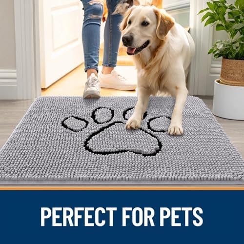 OLANLY Dog Door Mat for Muddy Paws 48x30, Paw Print Design Chenille Mud Mat - Image 6