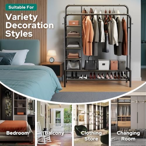 Clothes Rack with Shelves, Double Rods Clothing Rack - Image 5