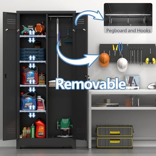 72.8" H Metal Broom Closet Storage Cabinet, Garage Storage Cabinet - Image 5