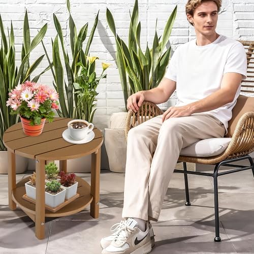 LZRS Round Adirondack Side Table Double End Table, Outdoor Side Tables - Image 2