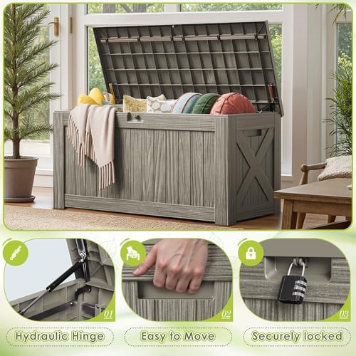Devoko 125 Gallon Outdoor Storage Box, Waterproof Resin Deck Box - Image 3