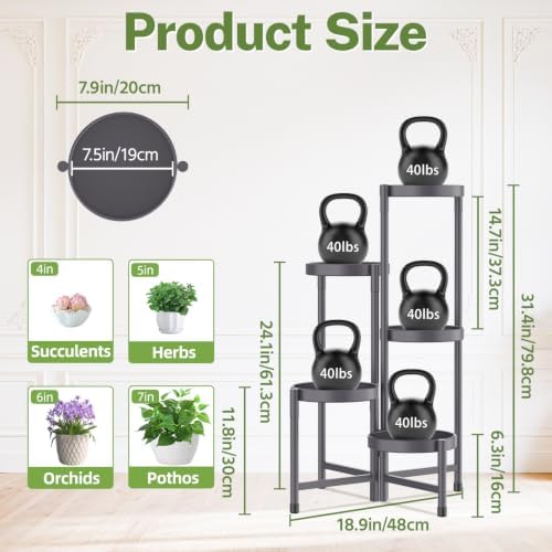 iDavosic.ly Plant Stand Indoor Outdoor, 5 Tier Metal Corner Shelf - Image 3