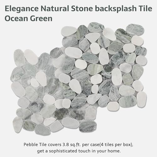 Pebble Tile, Ocean Green Sliced Pebble Stone Backspalsh Tiles, 4 Sheets - Image 4