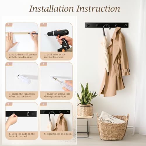 Coat Rack Wall Mount, Wooden Coat Hanger - Image 7