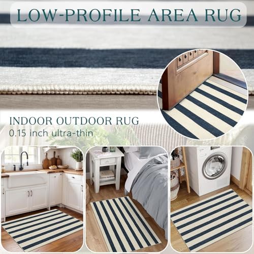 Blue and White Striped Outdoor Rug - Image 5