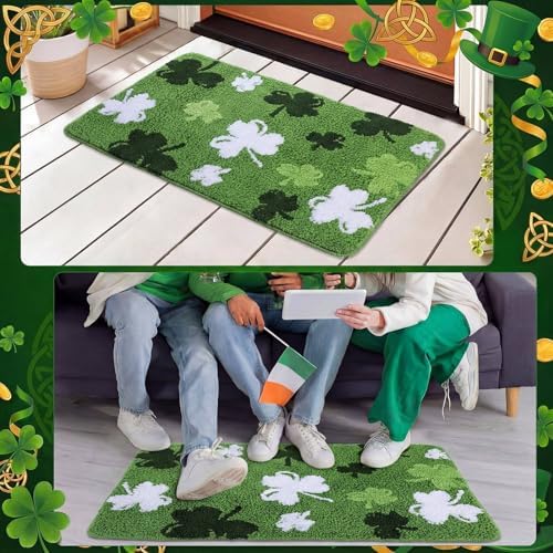 Capoda St. Patrick's Day Bathroom Rug 20 x 30 Inch Green White Shamrock Door - Image 4