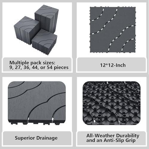 44 Pack Interlocking Deck Tiles, Easy Snap All-Weather Outdoor Deck Tiles - Image 2