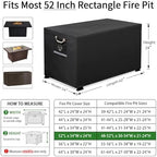 QH.HOME Fire Pit Cover Rectangular 52", 600D Heavy Duty 100% Waterproof - Image 2