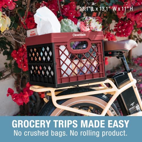CleverMade Collapsible Milk Crates, 25L 1 Pack, 50 lb, Brick Red - Image 5