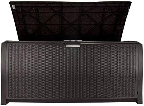 Suncast 99 Gallon Plastic Wicker Deck Box Container Storage - Image 6