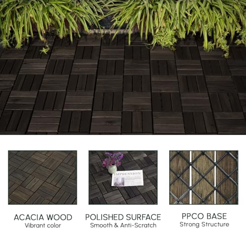 BEEFURNI Interlocking Acacia Wood Deck Tiles 12x12, Dusky Brown - Image 4