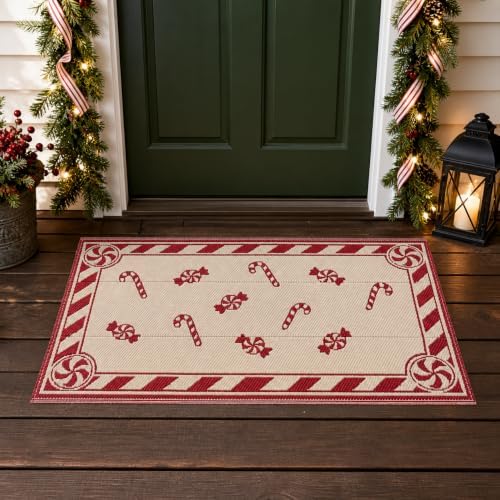3x5 Ft Candy Cane Christmas Reversible Plastic Straw Outdoor Rug - Image 4