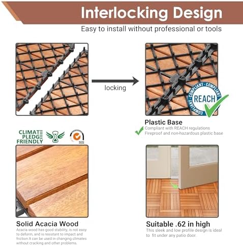 PrimeZone 297 PCS Solid Acacia Wood Interlocking Patio Deck Tiles Outdoor - Image 4