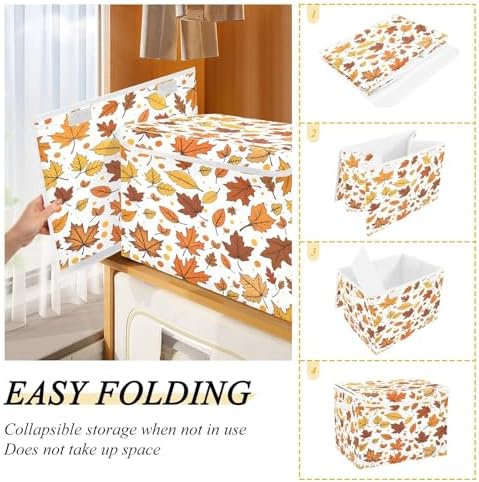 Bolaz Storage Bins with Lids and Handles, Maple Leaf Pattern Storage Box Basket - Image 4