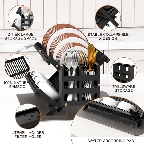 Greenual Black Bamboo Dish Drying Rack - Image 5