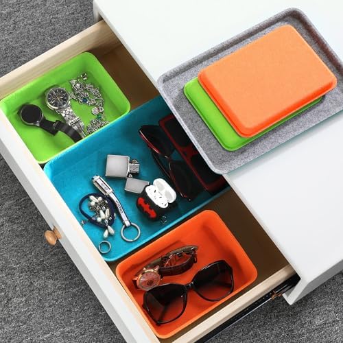 Welaxy 3-Piece Stackable Lidded Felt Desk Drawer Organizer Tray Multi-Color - Image 5