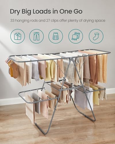 SONGMICS Clothes Drying Rack, Foldable 2-Level Stee Laundry Drying Rack - Image 3