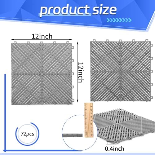 Barydat 72 Pcs 12x12 Garage Floor Tiles Interlocking Drainage - Image 2